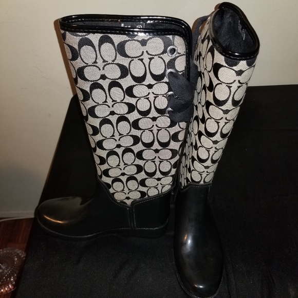 COACH TRISTEE BLACK SMOKE JACQARD RAINBOOT - Picture 2 of 6